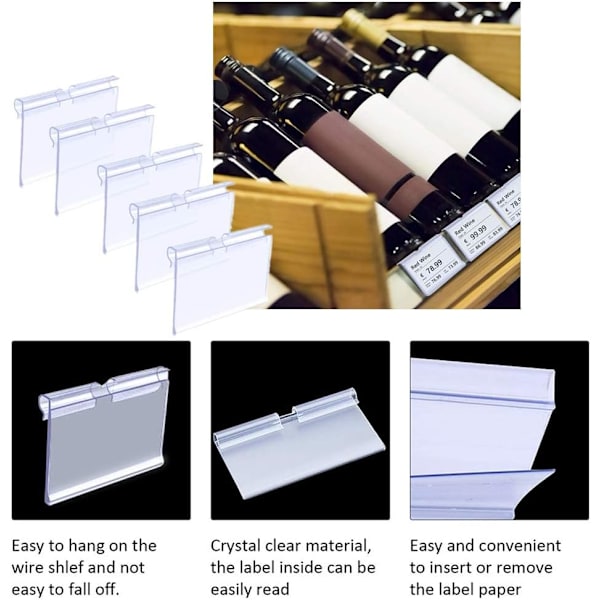 100 stk. Klarsynt Plast Etikettholdere Skilt Display Holder Pris Etiket Klip til Detail Pris Billet Tagning