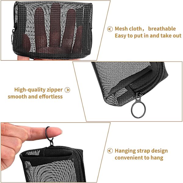 3-pack Mini Dragkedja Toalettväska Mesh Organiserande Påse Nylon Vattentät Liten Handväska Kosmetisk Kontorsmaterial Väska Förvaring Sminkväskor Kontor Researrangör