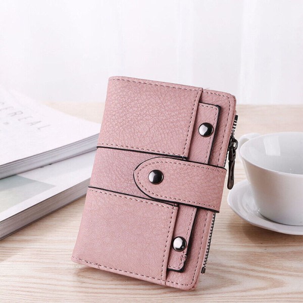 Mote Folding Small Wallet Ladies Leather Card Holder Wallet Pink Pink