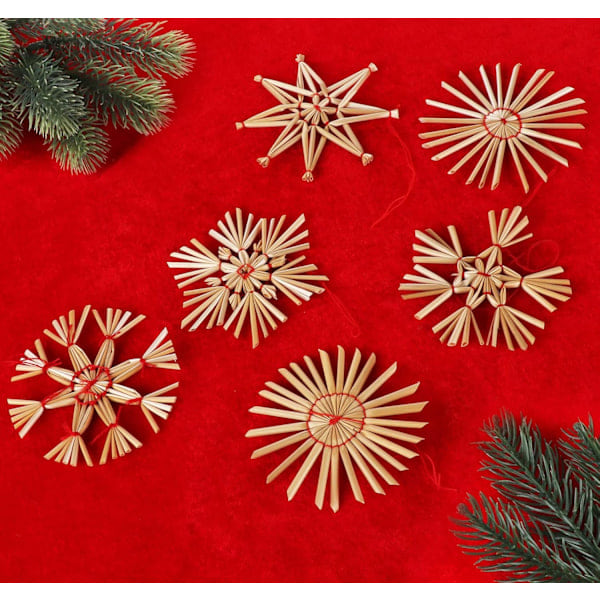 Halm-stjerner til juletreet, 24 festlige halm-stjerner i sett