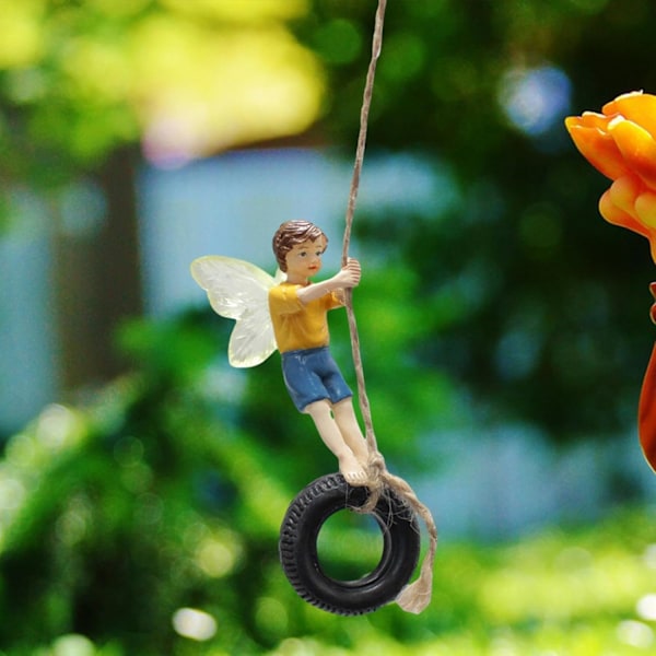 Harpiks Statue Miniature, Fe-Have Figur Boy Figur Wing Sculpture Engel Figur til Blomsterpotte Hjem Have Græs Ornamenter