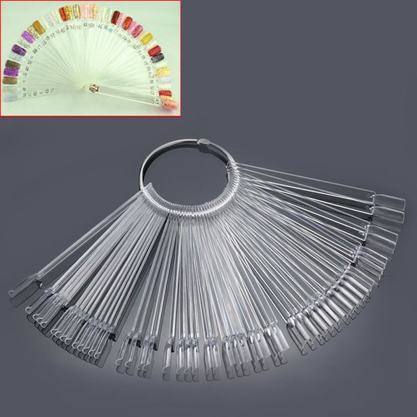 50 stk. Negle Swatches Sticks, Neglefarve Fan Display Sticks, Negleprøver Sticks, Aftagelige Øvelsesnegle Sticks til Begyndere, Negle Display til Salon Transparent