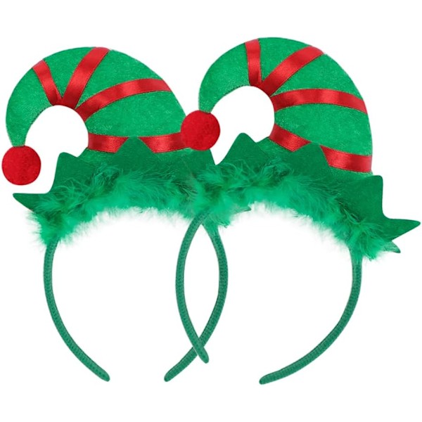 2 stk. Julemandens Elf Hat Hårbånd med Fjerbue Kælen Hårbånd Julekostume Fest Hat Hovedbeklædning Green