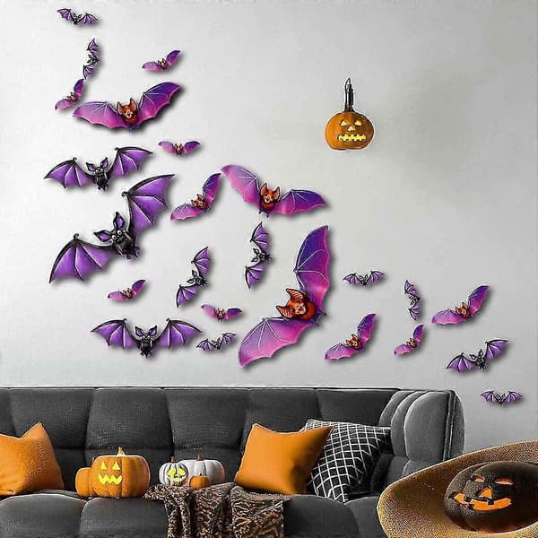 Halloween Fladdermöss Väggdekor Pumpa Fladdermus 3D Dekor Fönsterdekaler För Hemfester BF002