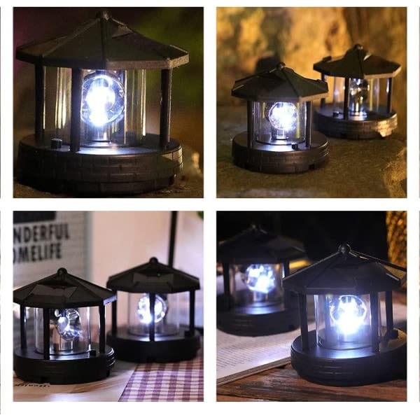 Solcellsdriven LED-lampa med roterande talldesign för trädgård och gräsmatta, vattentät, dekorativ för uteplats, utomhusdekoration (svart)