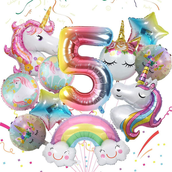 Födelsedagsfest ballonger 5 år Enhörningar