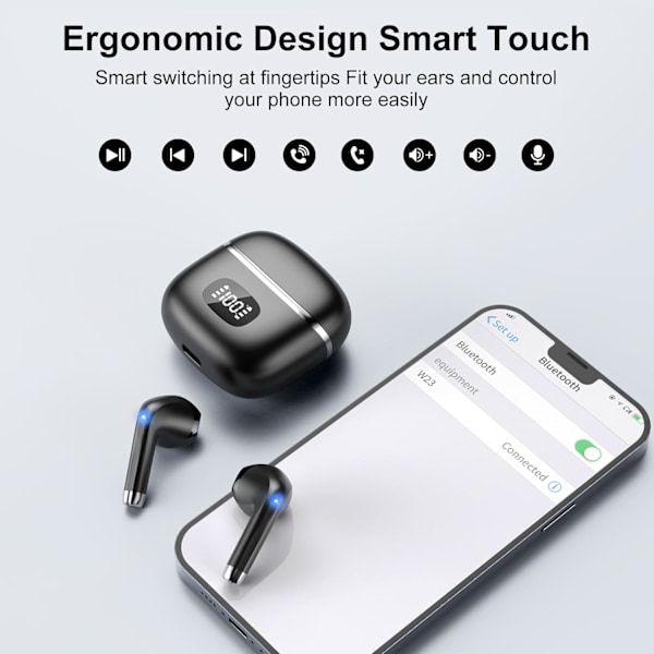 Hovedtelefoner - Bluetooth 5.3 Hovedtelefoner med 4 ENC Støjreducerende Mikrofoner - Dyb Bas Stereo Sort Negro