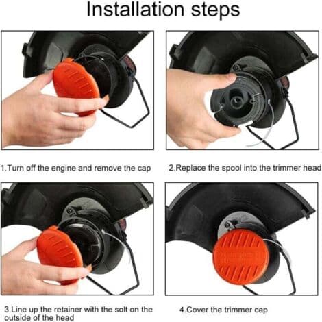 Sett med 4 spolehetter + 4 erstatningsfjærer kompatible med BLACK+DECKER RC-100-P trimmere