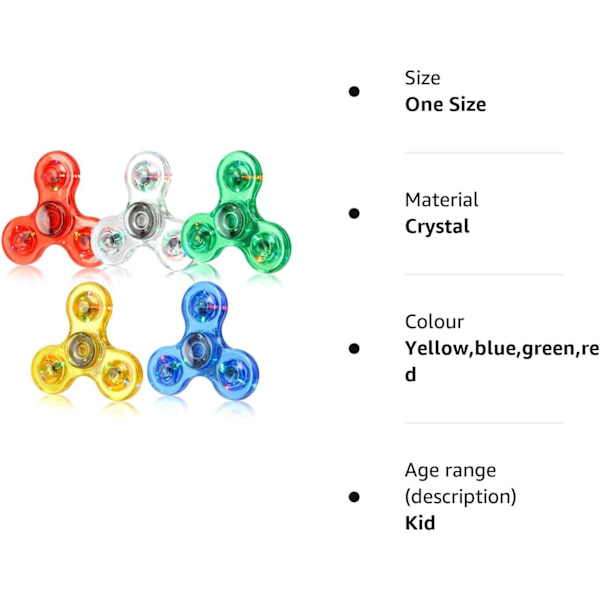 Krystall Fidget Spinner 5-pakning, Partypose Fyllstoff for Barn, Lysende Håndspinnerleker for Stressavlastning Anti Angst, Bursdag Graduation Gaver