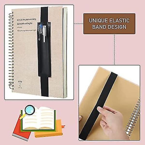 Justerbar Elastikbånd Penholder PU Læder Pen Etui Elastisk Notesbog Penholder (Pen Ikke Inkluderet, 1 stk., Sort)