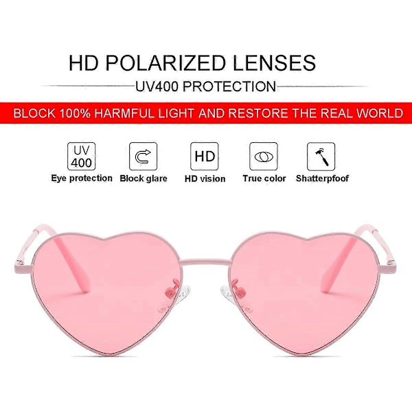 SDIGV Polariserade hjärtformade solglasögon för kvinnor, moderiktig söt stil, metallram, UV400-skydd All Pink Clear Pink