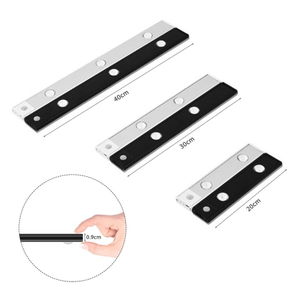 Trådløse Magnetiske Sensor Lysbjælker Bevægelsessensor Læselampe Natlys til Soveværelse Garderobe Badeværelse Stue Gang silver 30 cm