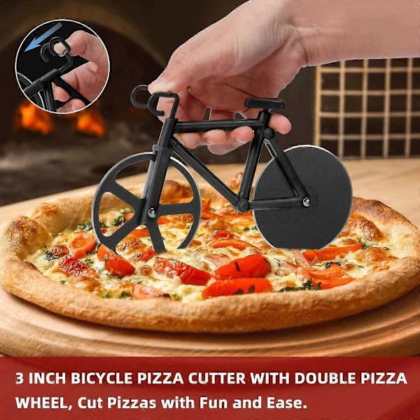 Polkupyörän pizzaleikkuri - Hauskoja tupaantuliaisia miehille - Pyörän pizzaleikkuri - Hienoja keittiölahjoja - Ruostumattomasta teräksestä valmistettu pizzaleikkuri - (Musta)