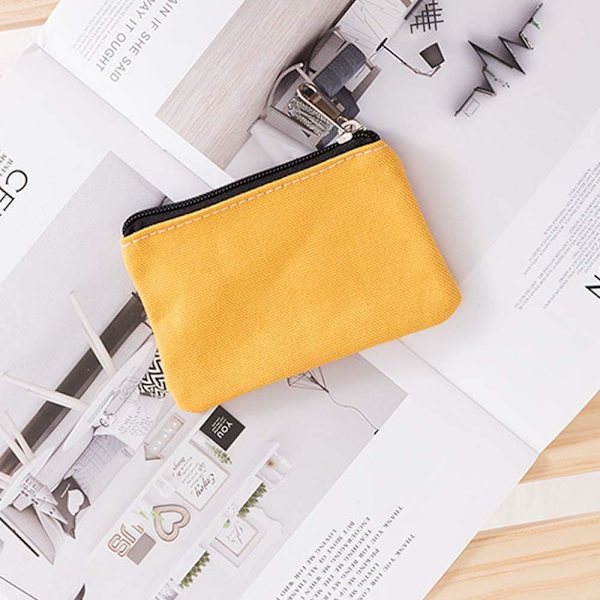 Liten Canvas Myntplånbok Plånbok Zip-Väska Pengapåse Väska för Kvinnor Män Barn Yellow
