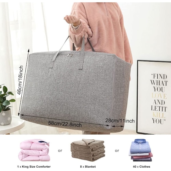 Klær Oppbevaringspose Dyne Oppbevaringsposer King Size Oppbevaringsposer for Dyner Klær Quilt Tepper Sengetøy Dyneposer Under Sengen Oppbevaringsposer med Glidelåser Grey 75L*6PCS