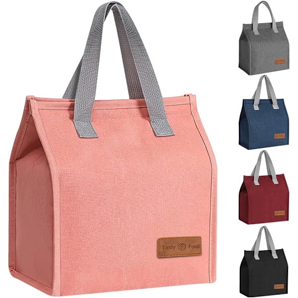Lunsjposer for Kvinner Menn, Bærbar Isolerende Lunsjpose Vannresistent Lekkasjesikker Lunsjboks Tote Bag for Barn Jenter Gutter Voksne Pink