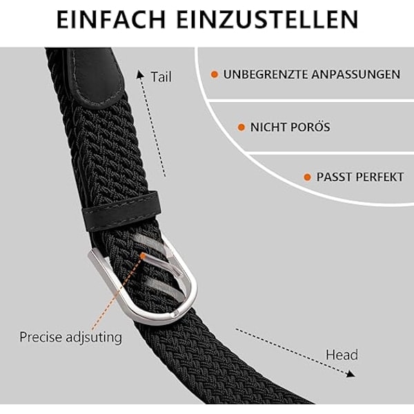 Herrebælte, Elastisk Flettet Bælte Unisex Mænd Kvinder Flettet Elastisk Strækvævet Bælte 33mm (1,25\"), Længde 42\" (107cm) Passer Talje 33\"-36\"