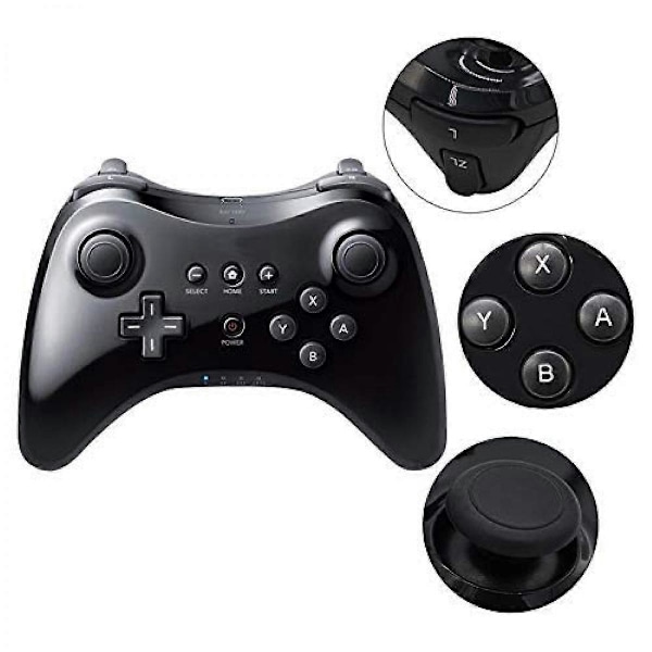Pro-kontroller for Wii U, Trådløs Kontroller for Nintendo Wii U Controller Gamepad Joystick Dobbel Analog Spillkontroller (Svart)