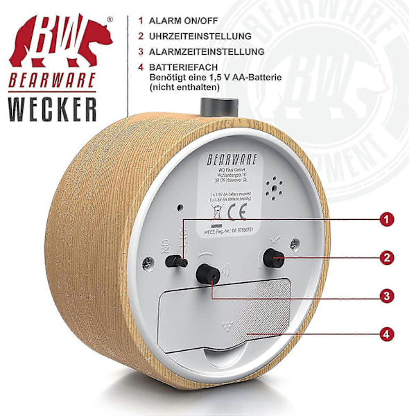 Csl - Analog Väckarklocka - Retrodesign - Belyst Urtavla Med Ljus - Tyst - Reseväckarklocka - Larmljud - Snooze-knapp Snooze-funktion -