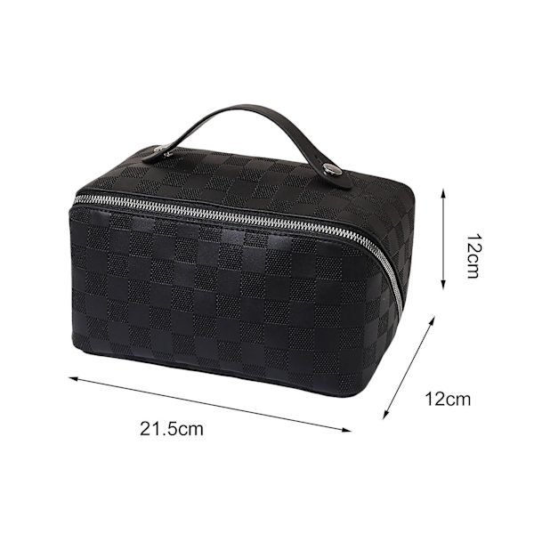 PU Sminkväska Förvaringsfodral Lutande Dragkedja Gåvor Resor för Kvinnor Flickor Vit Black 21.5cmx12cmx12cm