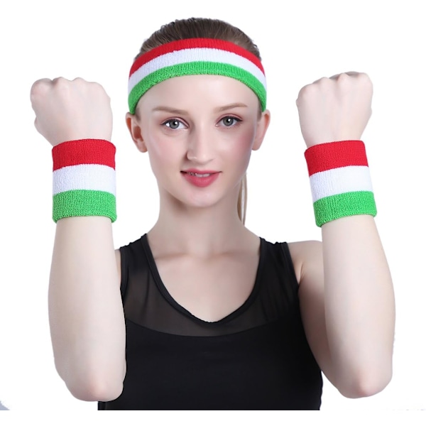 Set med 3 svettband Sport pannband handledssvettband frotté handledssvettband basketboll handledssvettband och fukttransporterande pannband Black/White/Black