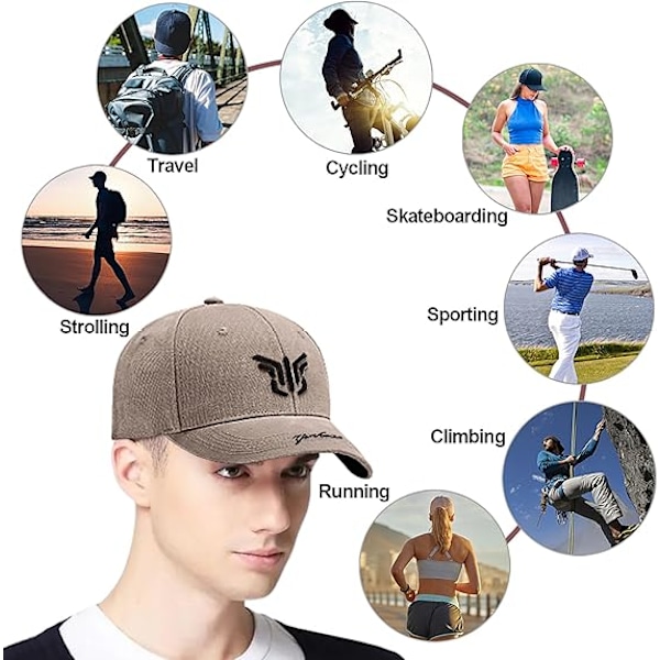 Baseballcaps for menn med justerbar spenne, Unisex Peaket Broderi Pustende Sommer Solhatt Sportscaps for Utendørs Casual Coton Trucker Hip Hop Khaki