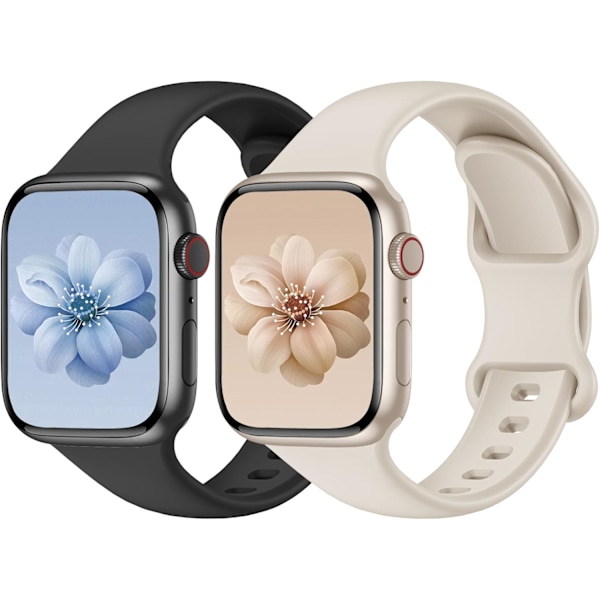 2 kpl Urheilunauhat Yhteensopivat Apple Watch -nauhojen kanssa, Naiset Miehet, Päivitetty Pehmeä Silikoninauha Vaihtokellohihnoja iWatch -sarjoille Black/Starlight 42/44/45/49mm