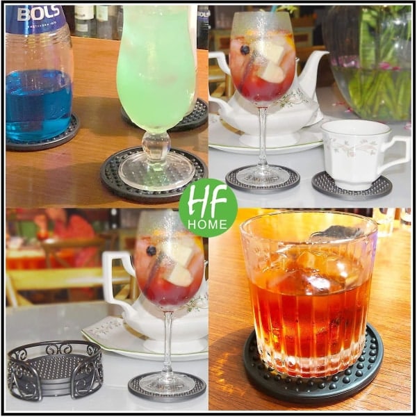 Sæt med 6 Underkopper, Runde Sorte BPA-Fri Silikon Underkopper Skridsikre Underkopper Passer til alle størrelser af kopper, glas, flasker derhjemme, i baren eller på restauranten