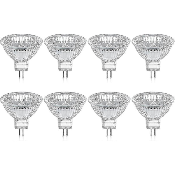 Förpackning med 8 Halogenlampor Gu5.3 Mr16 35w 12v Dimbar - Varmvit 2800k, 400 Lumen, Glasskydd Boris