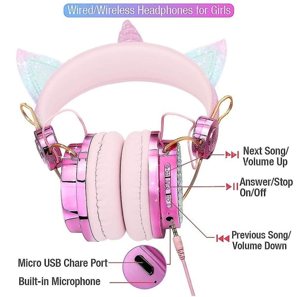 Børne Trådløse Hovedtelefoner Enhjørning Hovedtelefoner med Justerbar Pandebånd (Rosenguld) (FMY)-WELLNGS