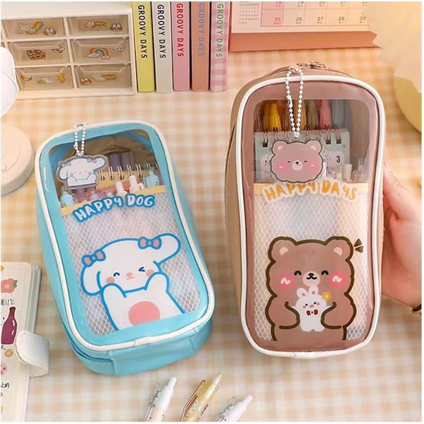 Kawaii Blyantveske - Søt Blyantveske Estetisk for Jenter, Stor Kapasitet Penn Blyantveske Slitesterk Veske, Skolemateriell for Tenåringer Kan Holde 60+ Penner Purple Dog