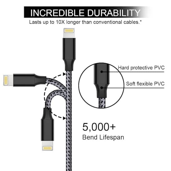 2-pakning 3 meter Lightning-kabel svart