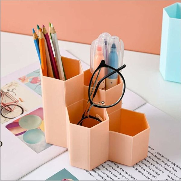 Plastpenneholder, hexagonal penneholder, penneholder, organizer, multifunktionel penneholder, penneholder til kontorartikler blue