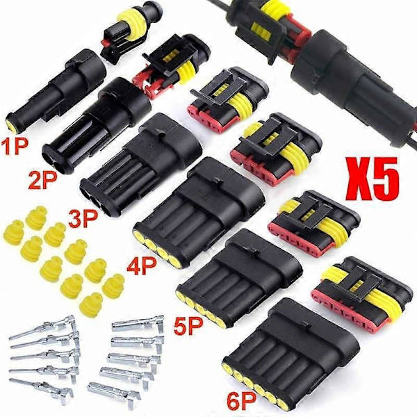 5 set 1/2/3/4/5/6 stift AMP Super tätning Vattentät Elektrisk Trådkontaktkontakt för bil vattentät kontakt