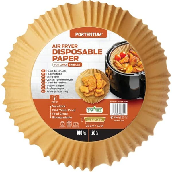 100 ark med bakepapir til airfryer, engangsbruk, oljebestandig, brun, matkvalitet