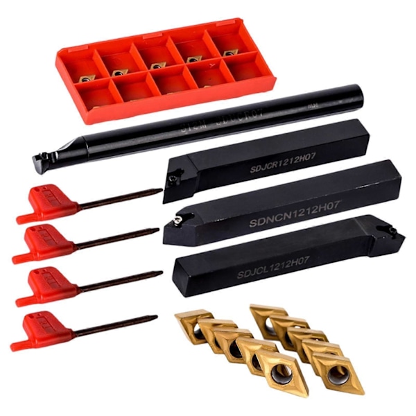 18-delars Mini Svarv Indexerbar Karbid Vändverktyg Hållare Bits Set med DCMT070204 Indexerbart Karbid Vändskär