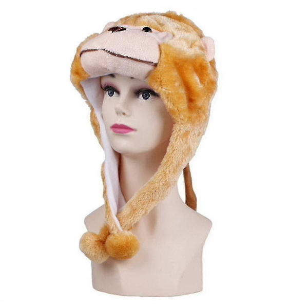 Plushdjurhuvor i en storlek, keps i polyester med fleecefoder monkey