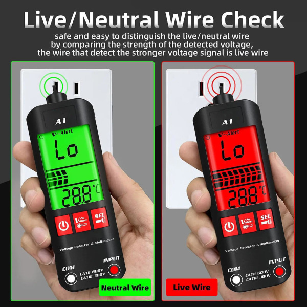 Smart digital multimeter, smart digital live wire tester, holdbar anti-brenneverktøy, automatisk anti-brenning ABS rød