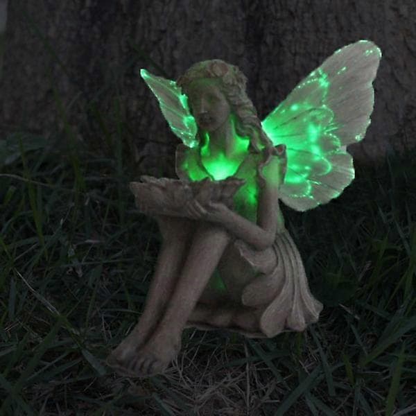 Havestatue Fe Fuglefoder Solcellelampe Figur Harpiks Skulptur