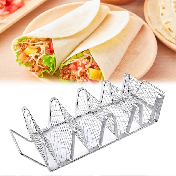 Tacoholdere i Rustfrit Stål Taco Shell Holder Stativ til Ovnbagning Rustfri Tacobakke Tallerkener Holder 4 Tacos Stativ til Sprøde Skaller