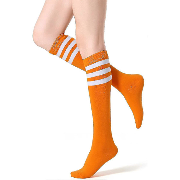 4-pak Kvinders Knæhøje Strømper Casual Tube Strømper Orange white