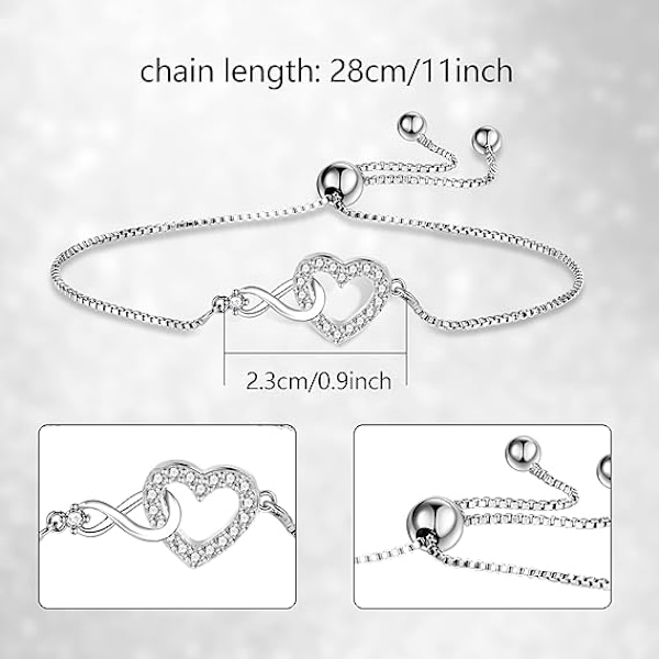 Armband för kvinnor, Sterling Silver Tennis Armband Kristall Rhinestone Diamant Zirkonia Glidande Justerbart Armband Bling Sparkle Armband för kvinnor