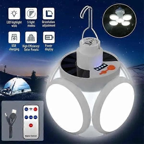Campinglampe Deluxe - Solcelle + USB - Sammenfoldelig