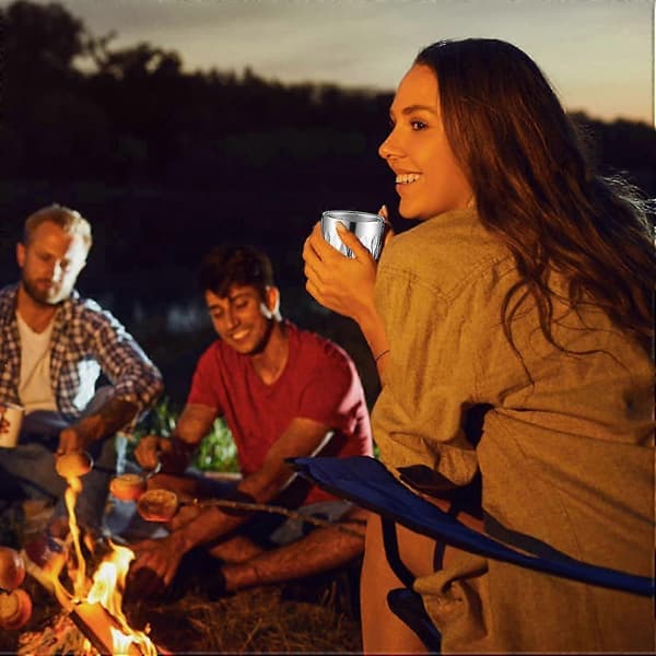 2 stk. Campingkopper i rustfrit stål | Campingsæt med kopper i rustfrit stål - 2 stk. dobbeltvæggede krus i rustfrit stål, dobbeltlagsdesign, 300 ml, stabelbare 300ml 2 Packs