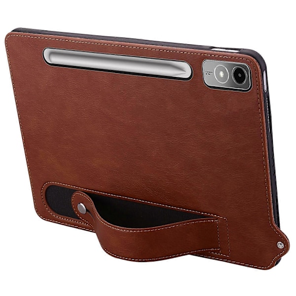 Etui for Lenovo Tab P12 med håndstropp, kickstand og lær - Brun Multicolor Brown