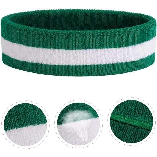 Set med 3 svettband Sport pannband handledsskydd svettband frotté handledsskydd basketboll handledsskydd och fukttransporterande pannband HEADW3- Green/White/Green