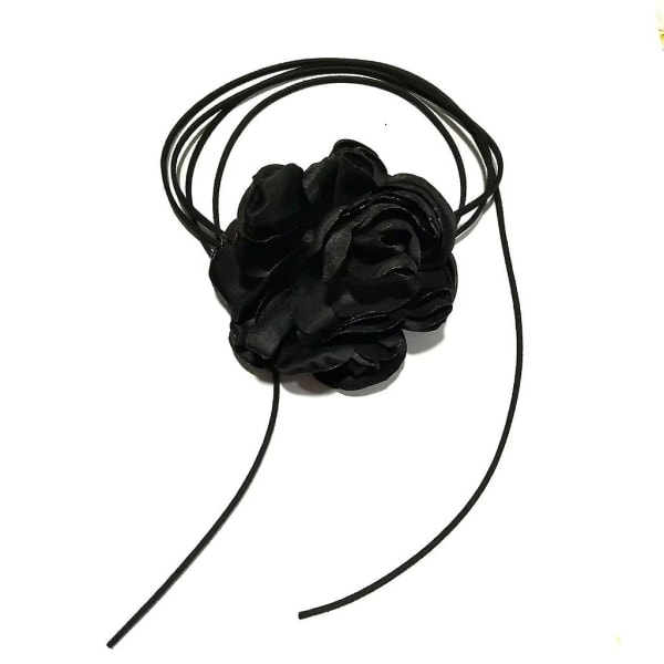 Stor Rose Blomst Kravebenskæde Simpel Justerbar Stof Halskæde Dame Choker Black