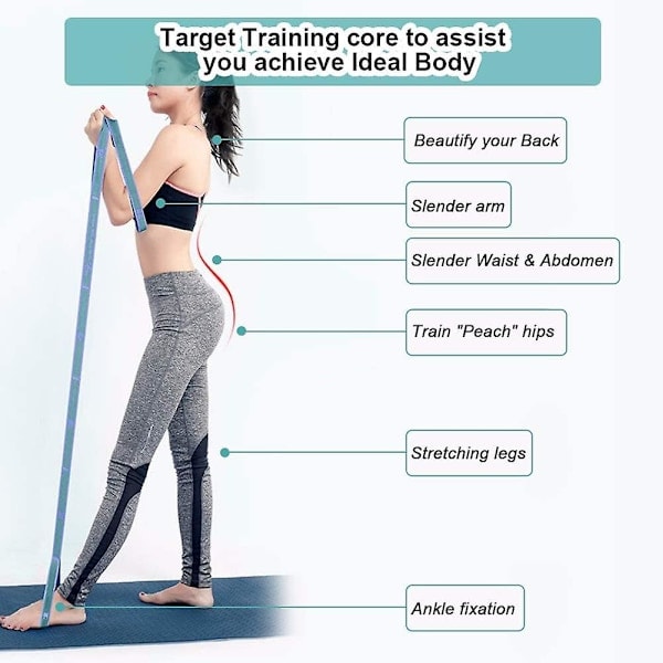 Träningsband, Uppgraderat Yoga Stretch Assist Band med 11 Numrerade Öglor, Tvättbart, Lätt att Använda och Hög Elasticitet Stretchband för Yoga