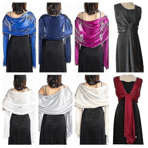 Sjal Kjoler Kveldsfest Wrap Bryllup Sateng Ren Farge Cape Skuldertrekk Boleroer Navy Blue