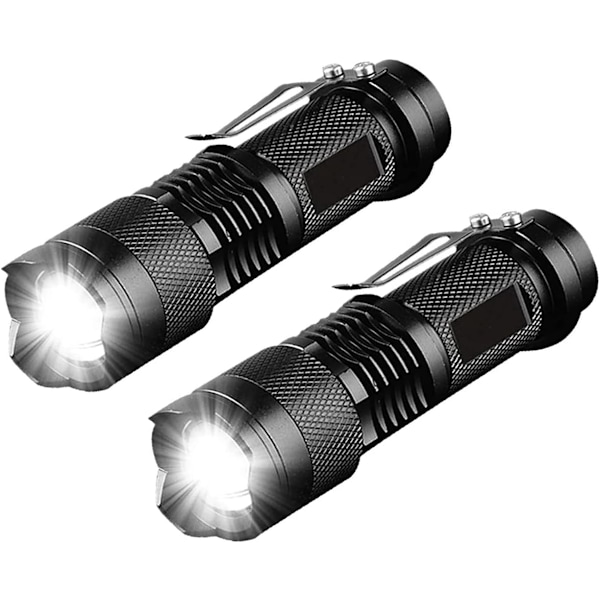 2 st Mini LED-ficklampor, Super Bright 365 Lumen 3 lägen Zoomable AA Batteridriven ficklampa med klämma för fiske camping (batteri ingår ej)